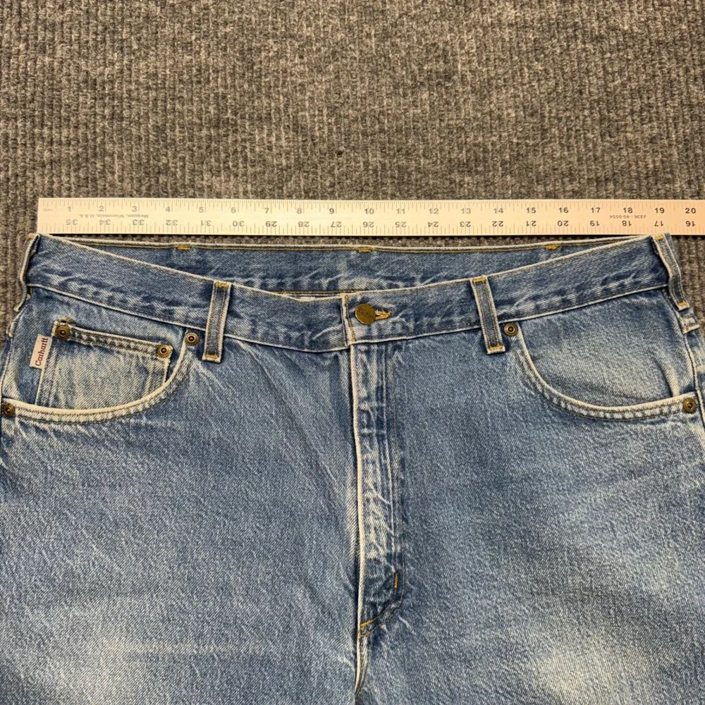 Carhartt Mens 38x26‎ Light Wash Jeans Straight Leg Workwear Denim